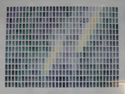 abstract watercolour painting of green, purple and yellow coloured rectangles in a grid by UK artist David Muddyman