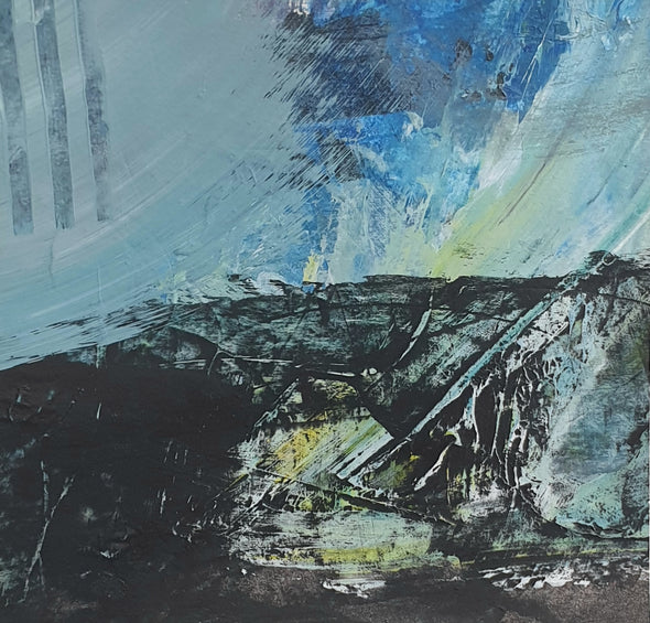Natalie Day artist, abstract piece with grey, blue and black tones