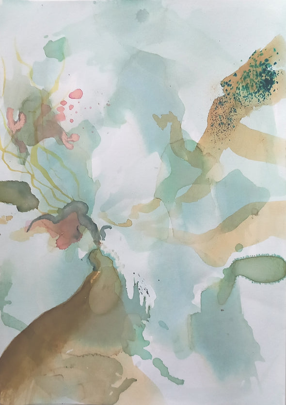 pale green, pink and gold abstract painting by Tara Leaver 