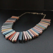 Polymer & resin clay rectangles in muted earth tones necklace by UK artist Clare Lloyd