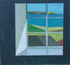 Dark wall with recessed window looking out to sea and coastal view by UK artist Philip Lyons