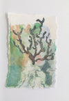 Tara Leaver painting of seaweed against a pastel blue and green background 