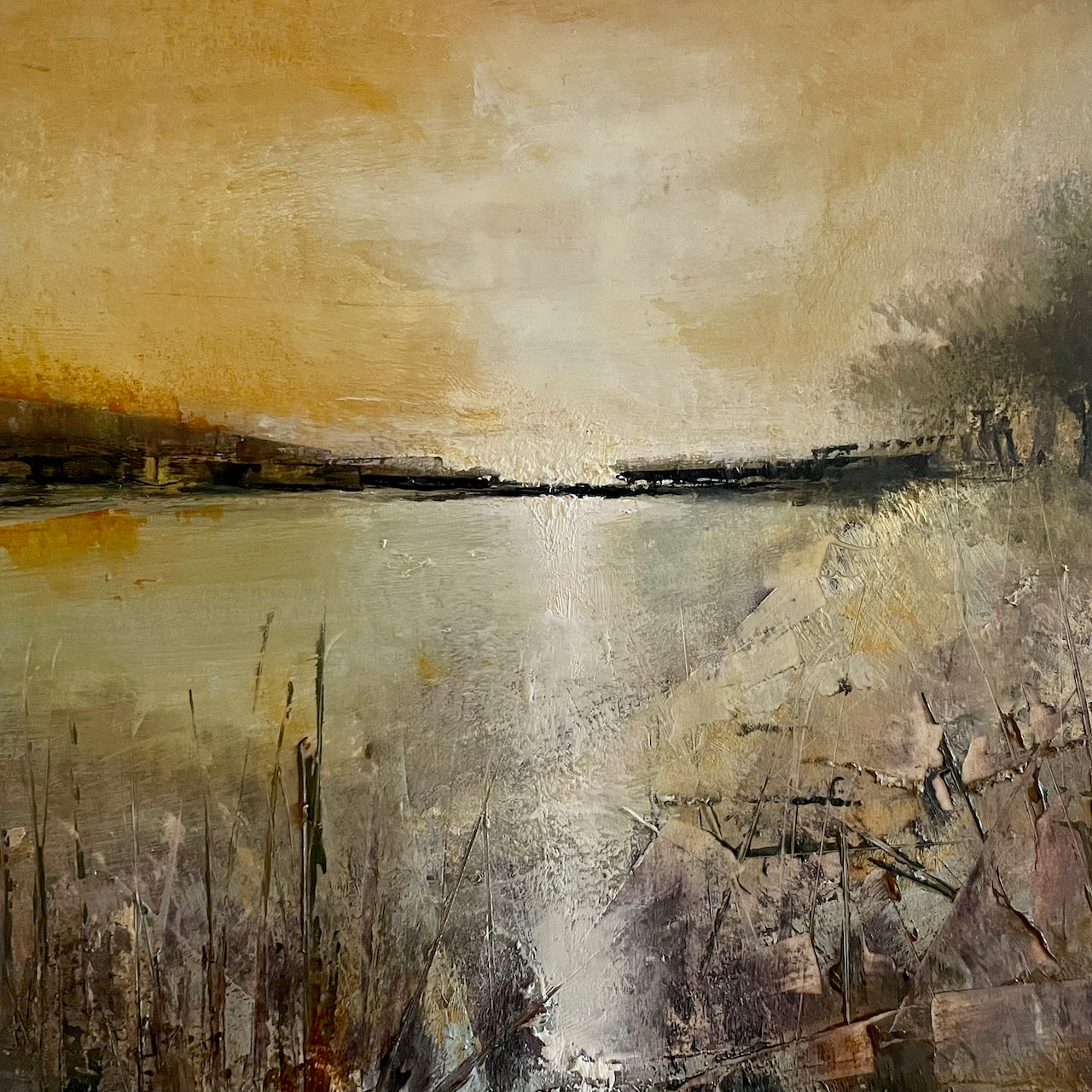 Artist Julie Ellis seascape in earthy tones inspired by Rame Peninsula