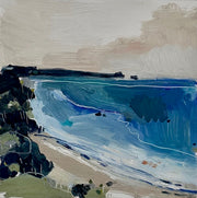 View of Freathy peninsula in tones of blue, green, grey and white by artist Aimee Wilcock.