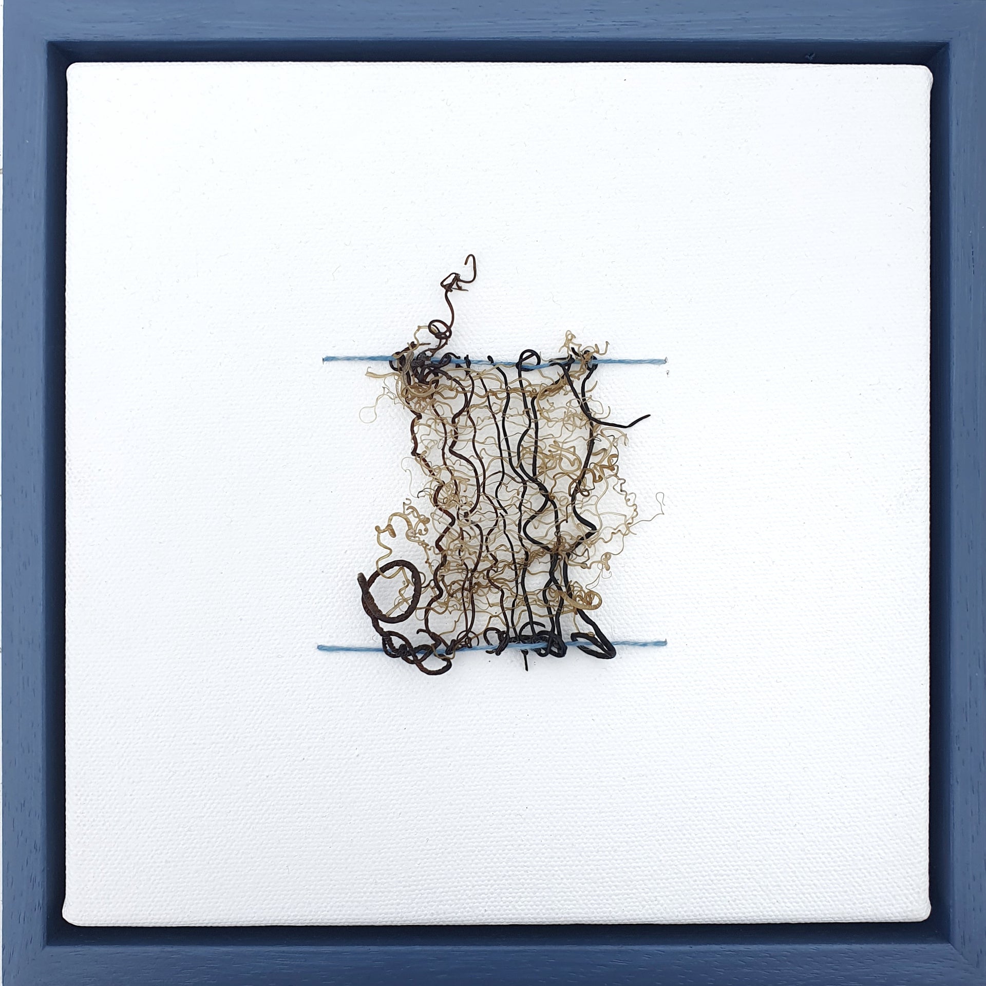 Square textile woven fragile ochre fibres by artist Jess Rippengale