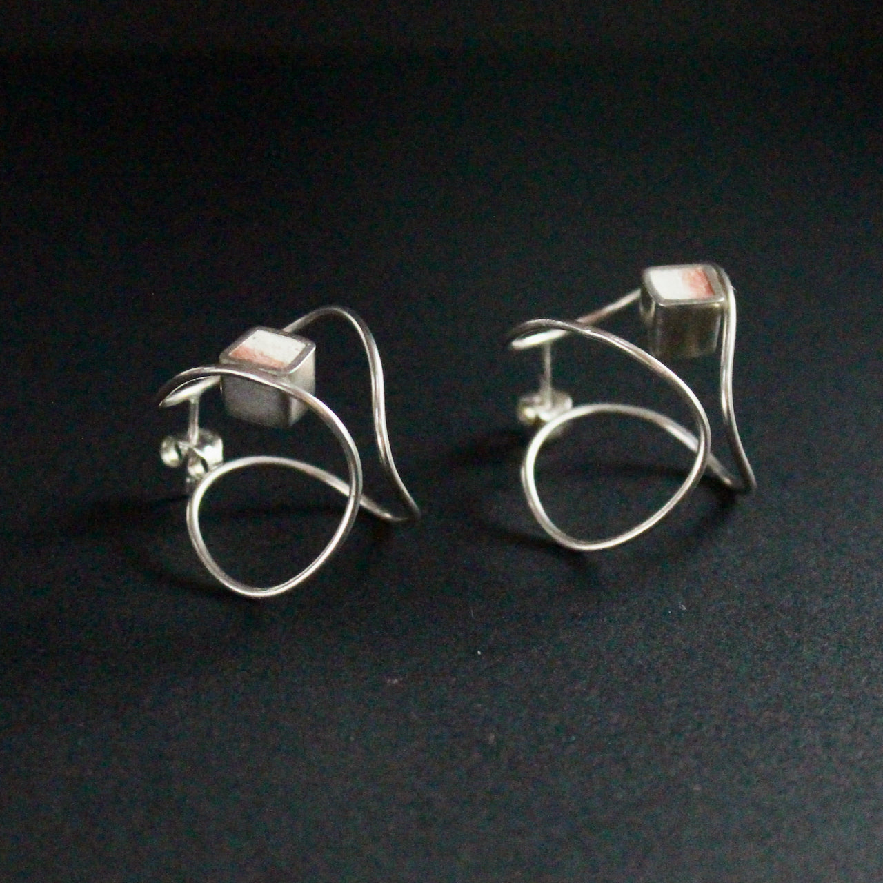 Link sterling silver earrings with cement cube by artist Amy Stringer