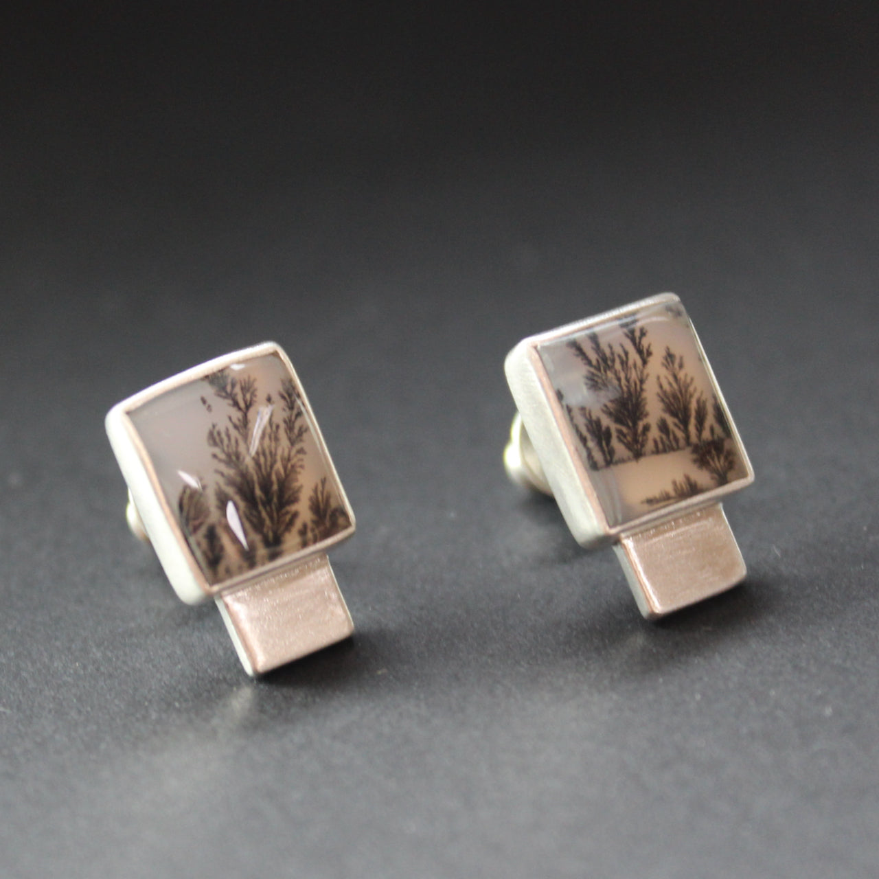Carin Lindberg -  Dendritic Agate stud earrings in brushed silver