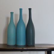 UK ceramicist Lucy Burley bottles in three shades of blue 