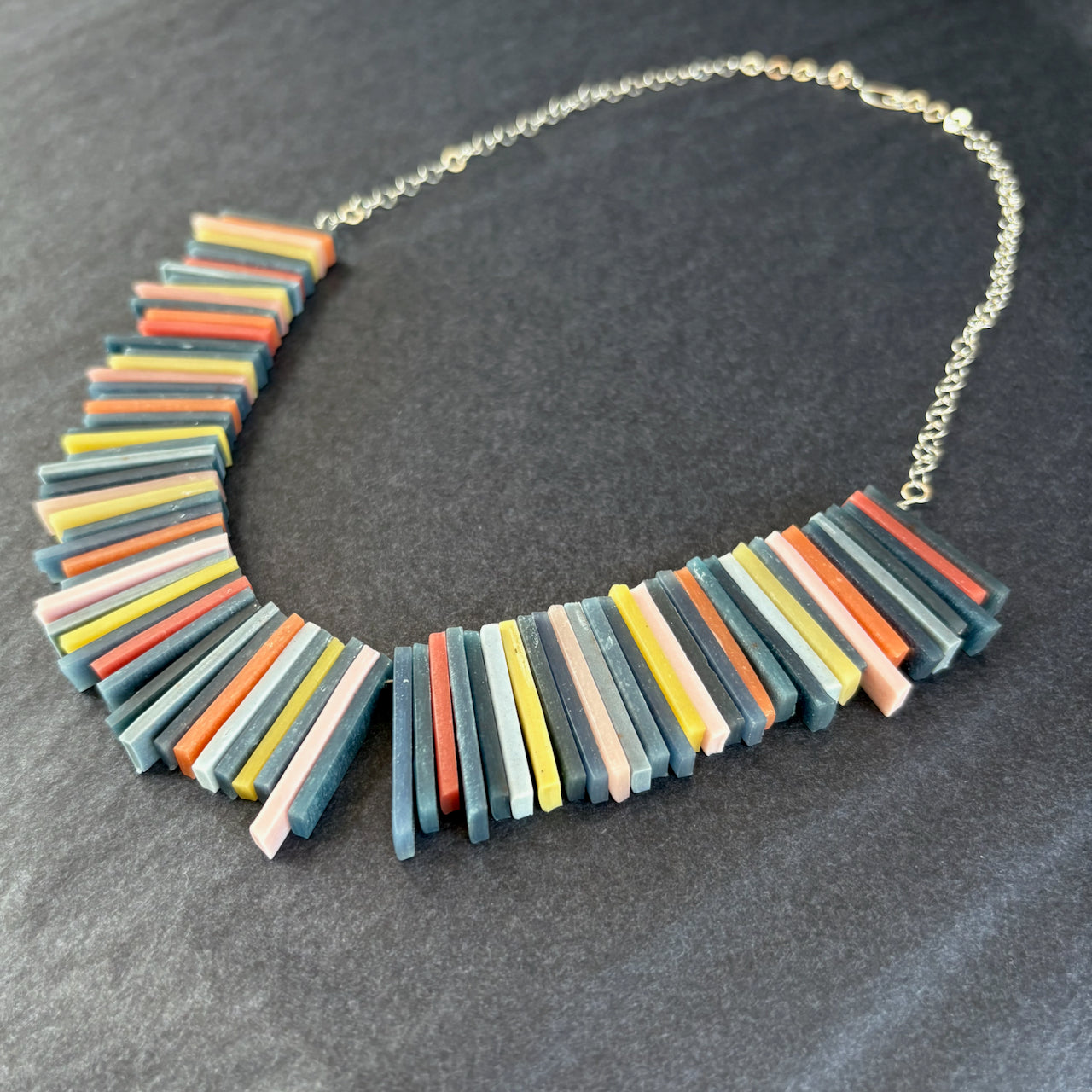 Clare Lloyd - Modern Deco Necklace - Indigo, Woad Blue and Woad Yellow