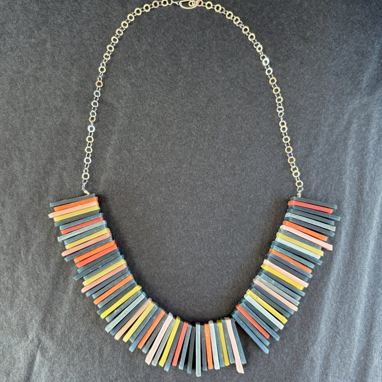 Clare Lloyd - Modern Deco Necklace - Indigo, Woad Blue and Woad Yellow