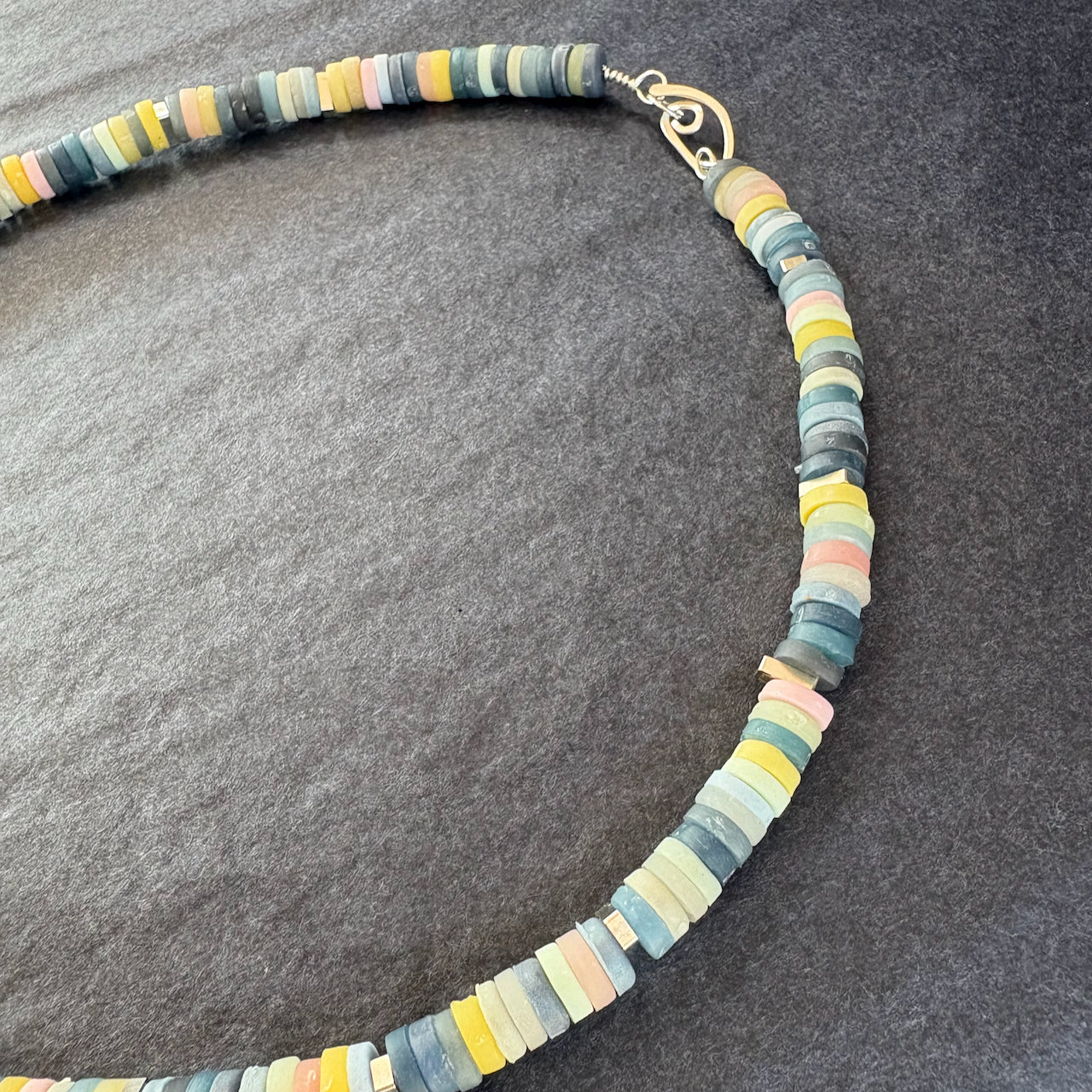 Clare Lloyd - Tiny Disc Circlet Necklace - Blue and Yellow Woad, Pinks and Green