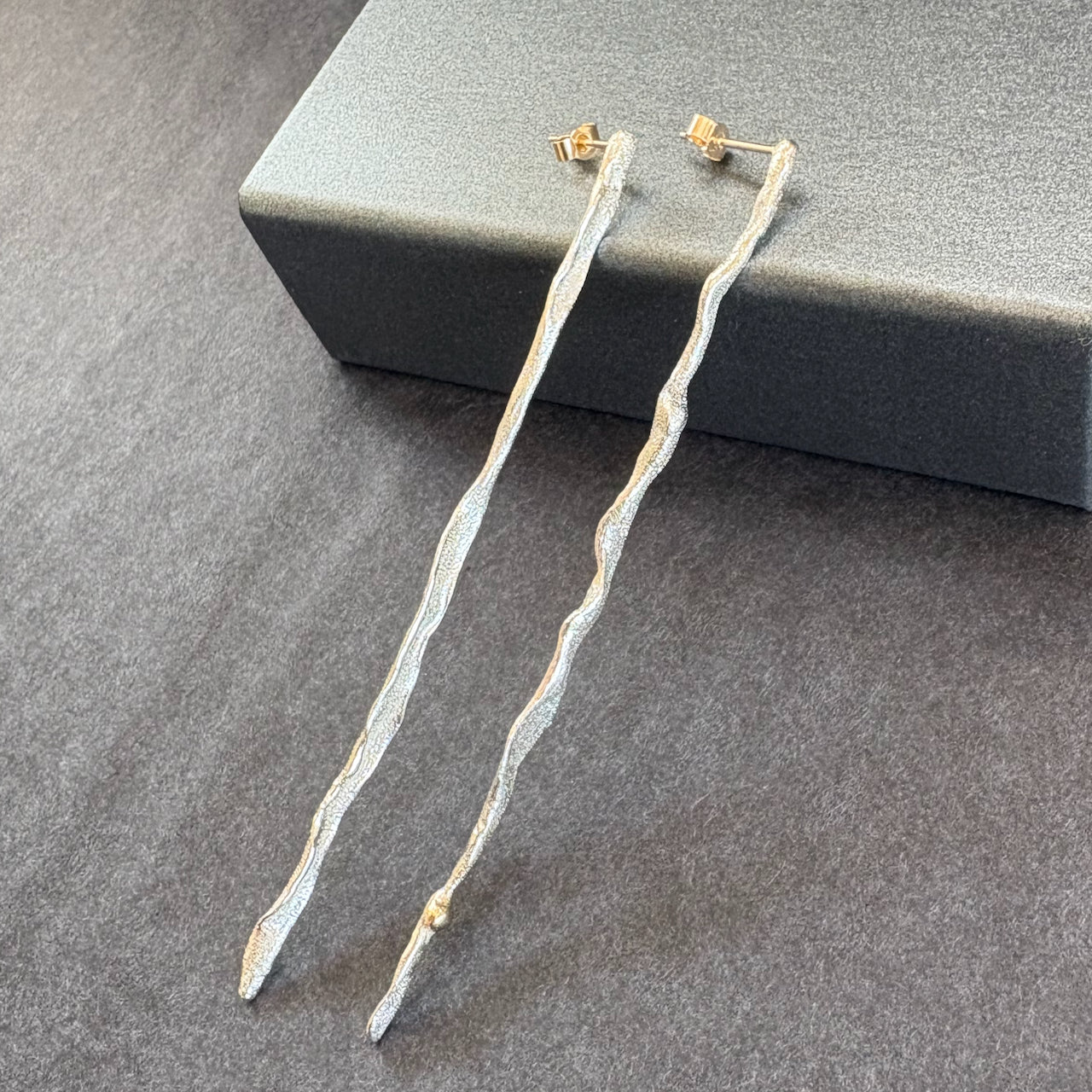 Claire Stockings-Baker - Long  Sea Siren silver earrings