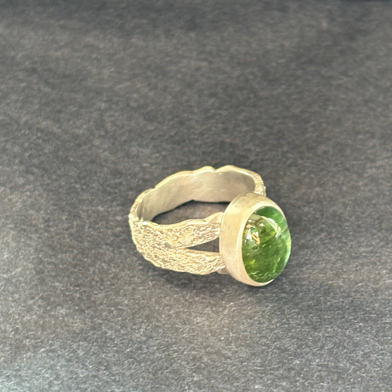 Carin Lindberg -  Green Tourmaline ring in textured sterling sliver ('portrait' setting)