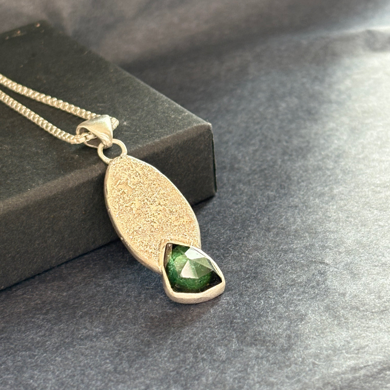Carin Lindberg -  Green Tourmaline pendant in textured sterling silver