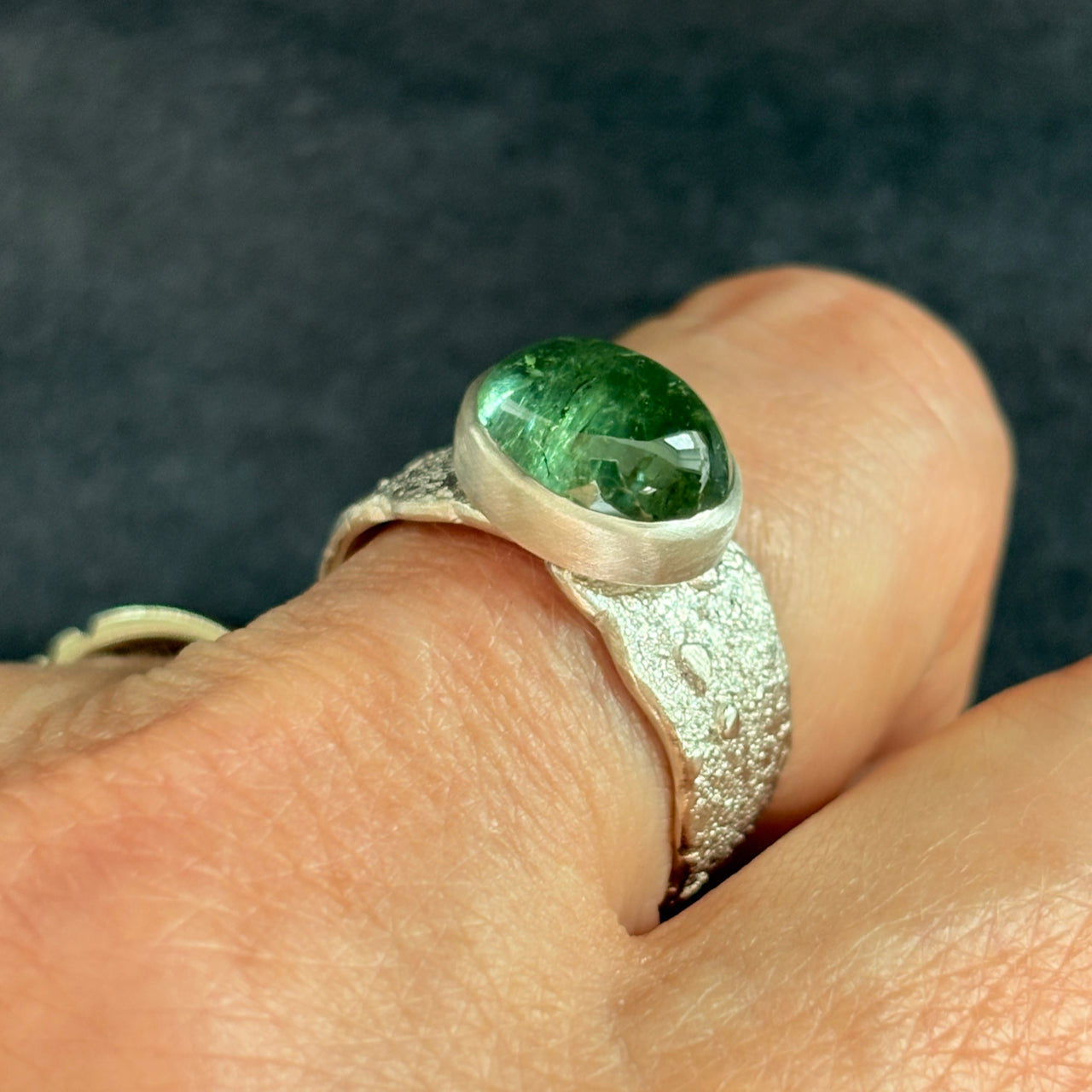 Carin Lindberg -  Green Tourmaline ring in textured sterling silver