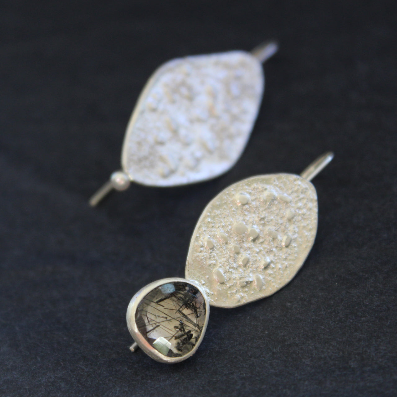 Carin Lindberg -  Tourmalinated quartz with pearl drop earrings with textured silver
