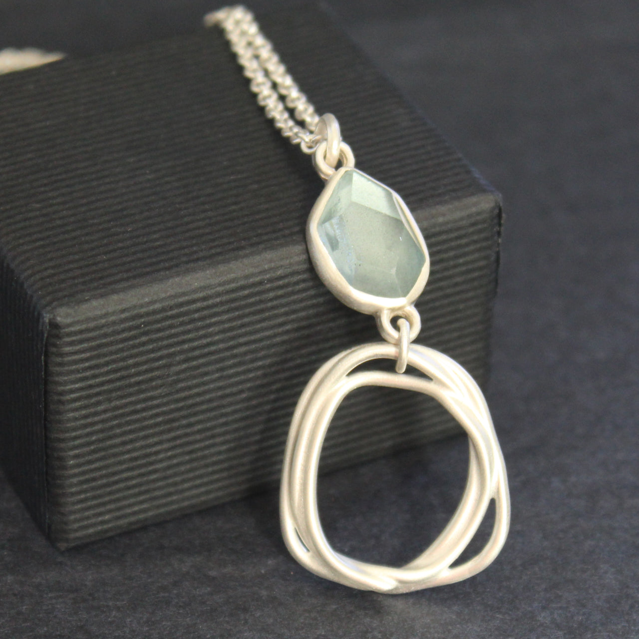 Carin Lindberg -  Moss aquamarine tangle pendant in sterling silver
