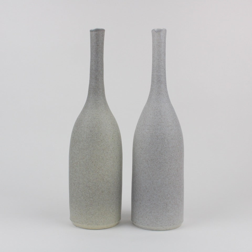 a pair of grey ceramic bottles by Lucy Burley UK ceramicist 