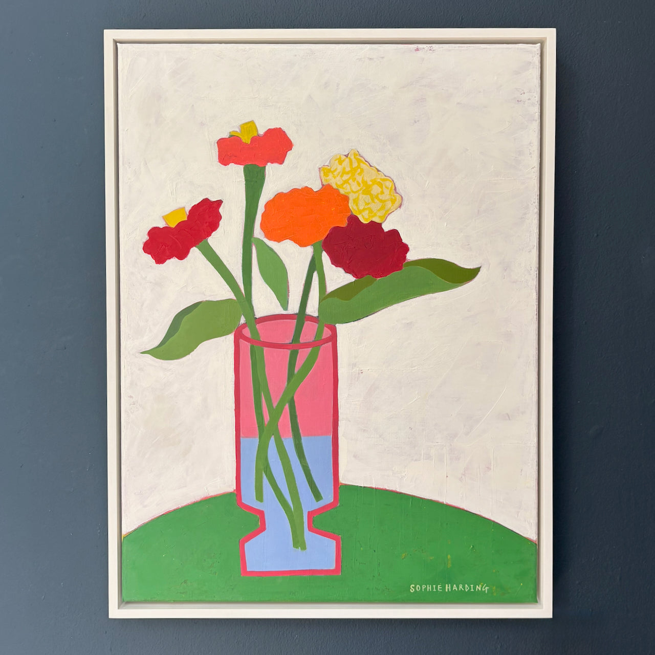 Sophie Harding - Zinnias on a Green Table