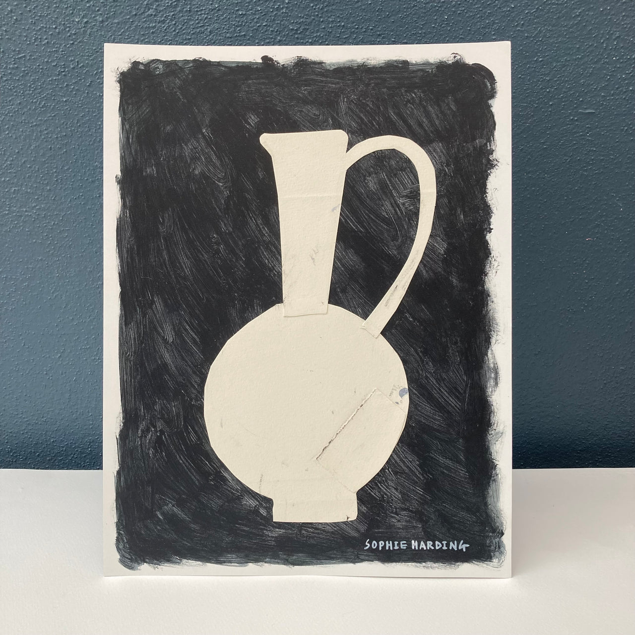 Sophie Harding painting of a white jug on a black background 