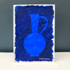 Sophie Harding painting of a tall blue jug on a darker blue background 