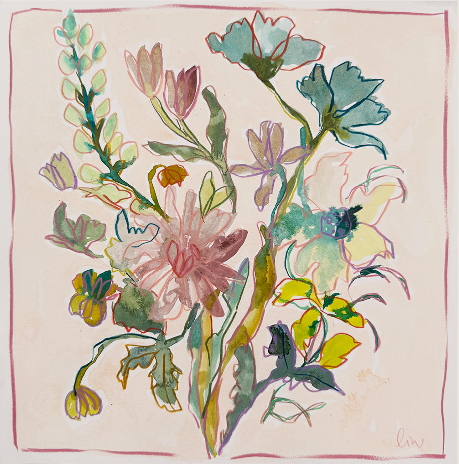 painting of a bunch of a spring flowers by Cornwall artist Lucy Innes-Williams 