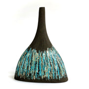 Inspired by the Rame Peninsula, dark vessel with blue, grey and white detail by artist Anthea Bowen