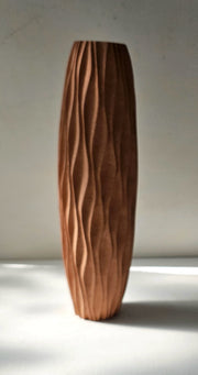 Large mid-red kelp detailed vase by artist Michele Bianco