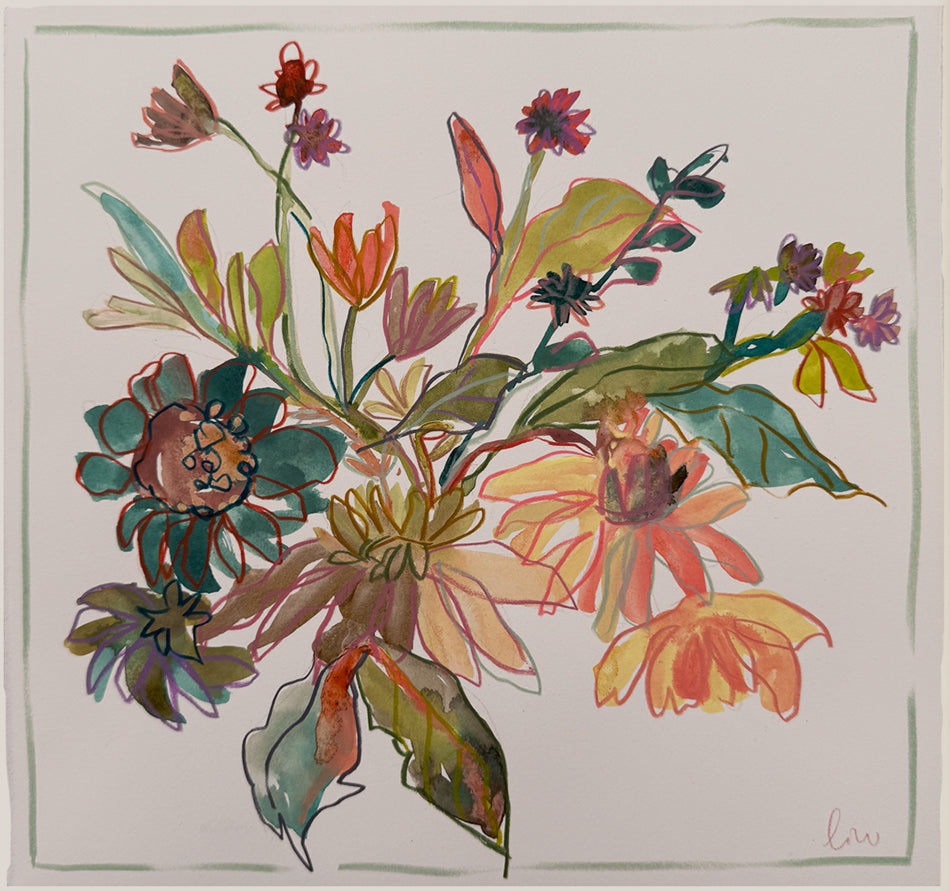 autumn coloured flowers in a painting by Lucy Innes-Williams 