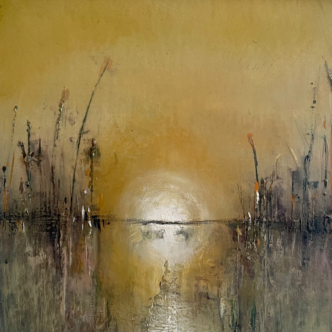 Sun bouncing of the water in natural tones by artist Julie Ellis
