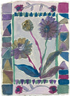 Lucy Innes Williams painting of flowers encased by geometric coloured squares in tones of clue, pink, mauve and green