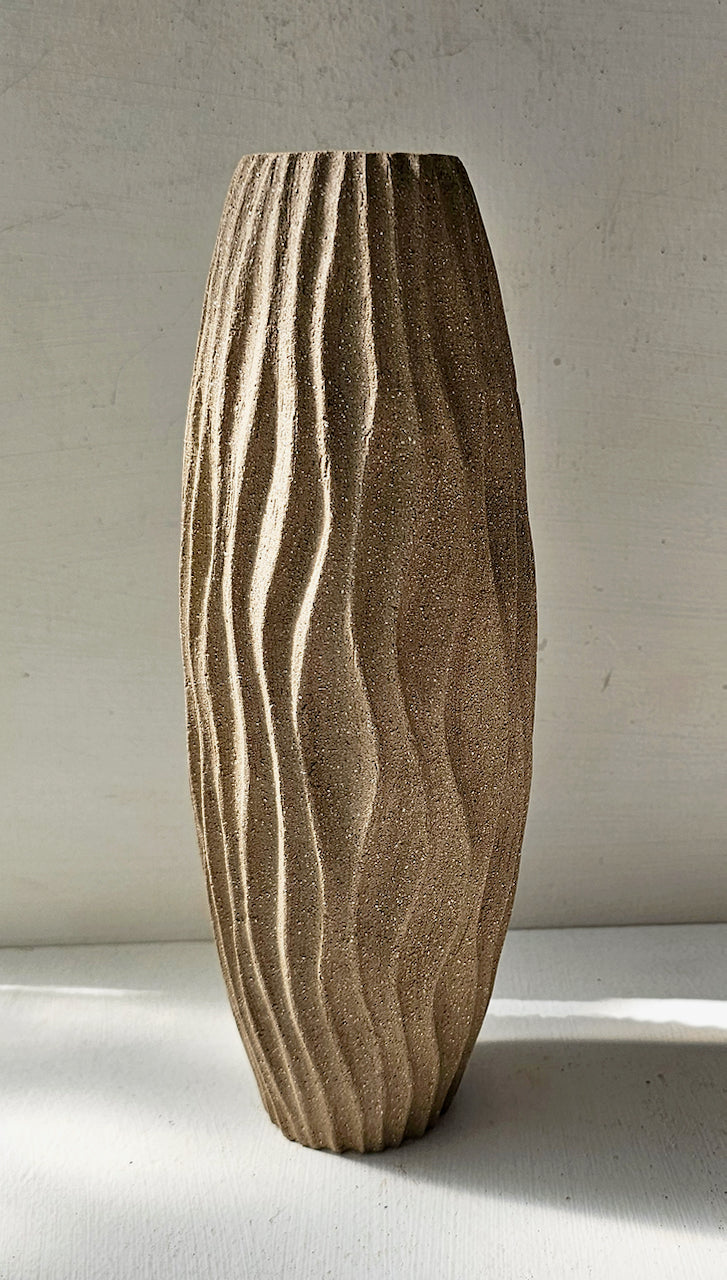 Grey stoneware with kelp detailed vase by artist Michele Bianco