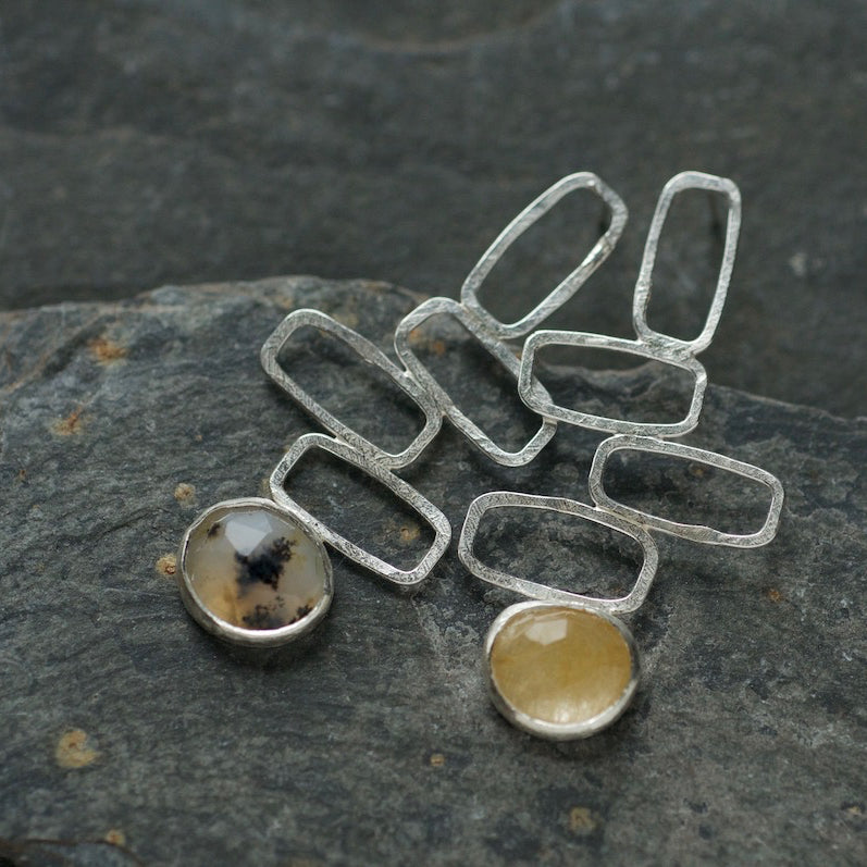 Lucy Spink - Standing Stone Earrings with dendritic quartz and rutile quartz