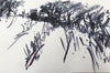 Black ink on paper abstract painting by artist Jill Hudson