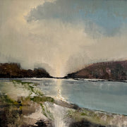 Coastline painting inspired by Rame Peninsula in muted tones by artist Julie Ellis