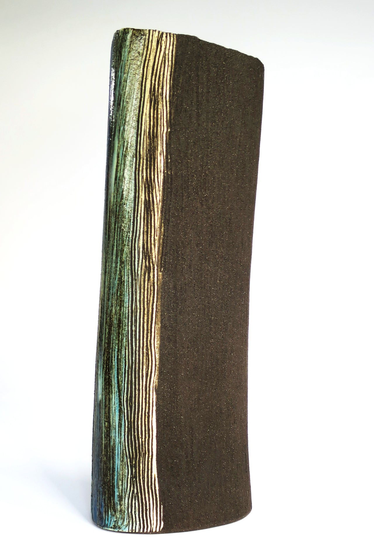 Tall oval vessel inspired by Rame Peninsula by artist Anthea Bowen
