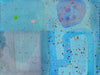 Abstract piece in tones of blue with subtle shapes and pink tones throughout by artist Ella Carty