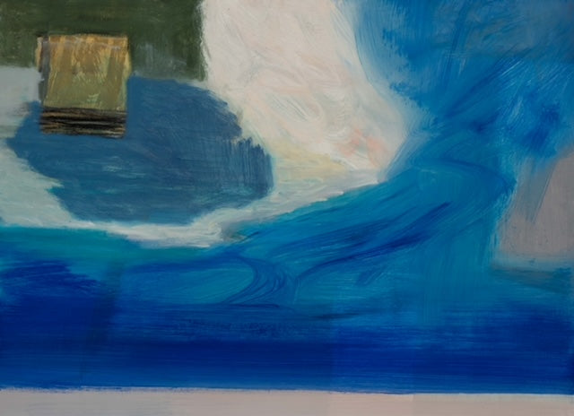 Abstract river scene in blue tones by Cornish artist Heath Hearn