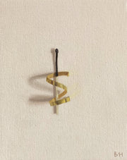 Neutral background with painting of a half used coiled covered match by artist Bess Harding