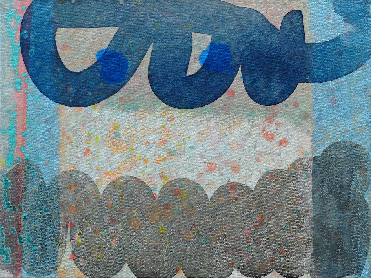 Tones of blue with vibrant darker blue shapes by Cornish artist Ella Carty