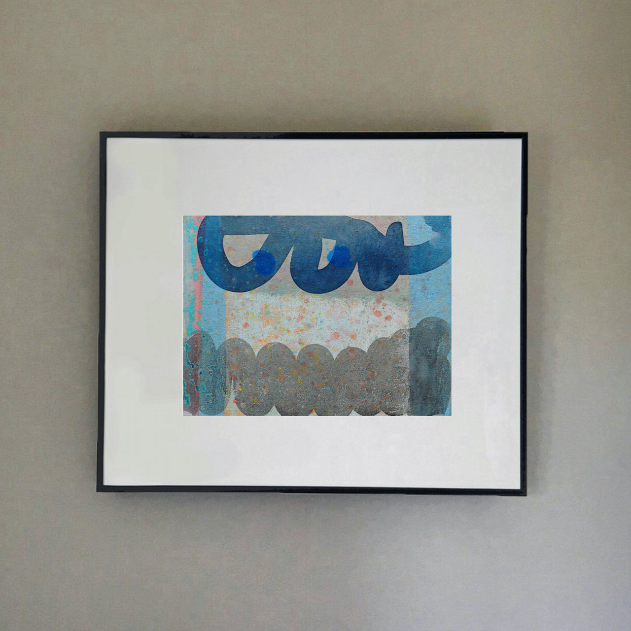 Tones of blue with vibrant darker blue shapes by Cornish artist Ella Carty.