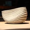 slumped carved with rib design stoneware bowl by UK ceramic artist Michele Bianco 