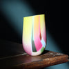 Ruth Shelley small glass vase in stripes of yellow, pinks and  green