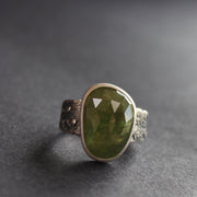 Sphene ring in textured sterling silver by Carin Lindberg