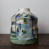a small ceramic  bottle in blue, grey and green by UK ceramicist Dawn Hajittofi.