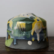 small textured ceramic  bottle in yellow, grey and green by UK ceramicist Dawn Hajittofi.
