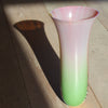 pale pink and green tall glass vase by UK glass artist Ruth Shelley 