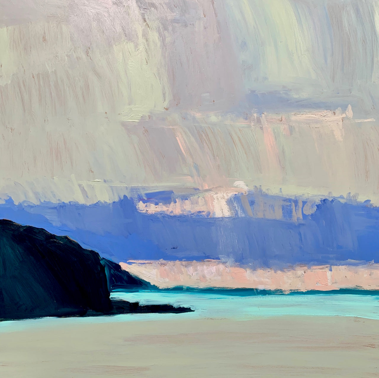 Abstract painting of the sea, beach and sky by Alex Yarlett