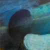 detail from a Alice Robinson-Carter abstract painting called Freathy which depicts a dark blue sky with a paler sea