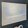 oil painting in pale blues of beach  by Cornwall artist Nicola Mosley 